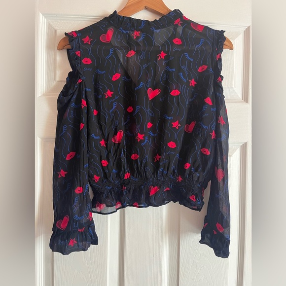 Pinko Hearts Lips Stars Sheer Off the Shoulder Tie Blouse - Picture 5 of 5